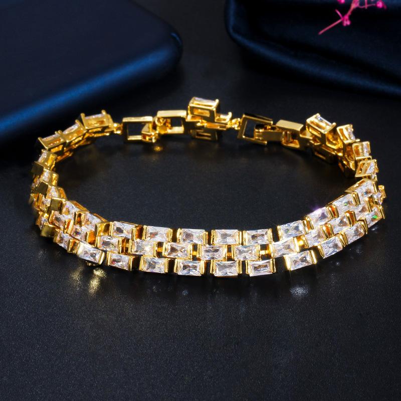 

S0175 Wind Exaggerated Multi-Layer Square Zircon Bracelet, Real Gold Electroplated Exquisite Jewelry