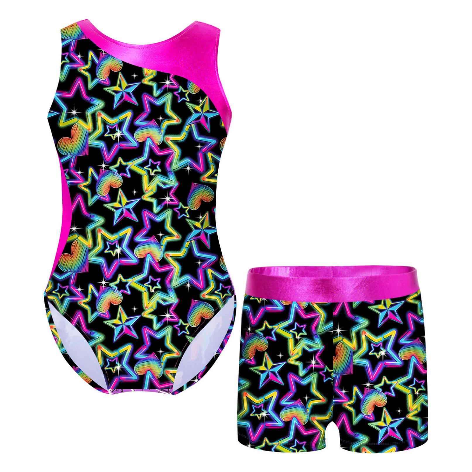 Ranrann Kinderen meisjes gymnastiek turnpakje atletische mouwloze dans Biketard Unitard bodysuit fitness outfit 13-14 Years rozerode kleur/zwart