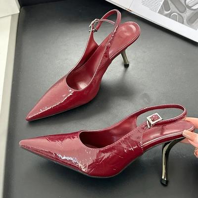 Fashion Designer High Quality Women Pumps 2025 Sexy Pointed Toe Belt Buckle Thin Low Heels Elegant Slingbacks Prom Shoe Zapatos De Mujer
