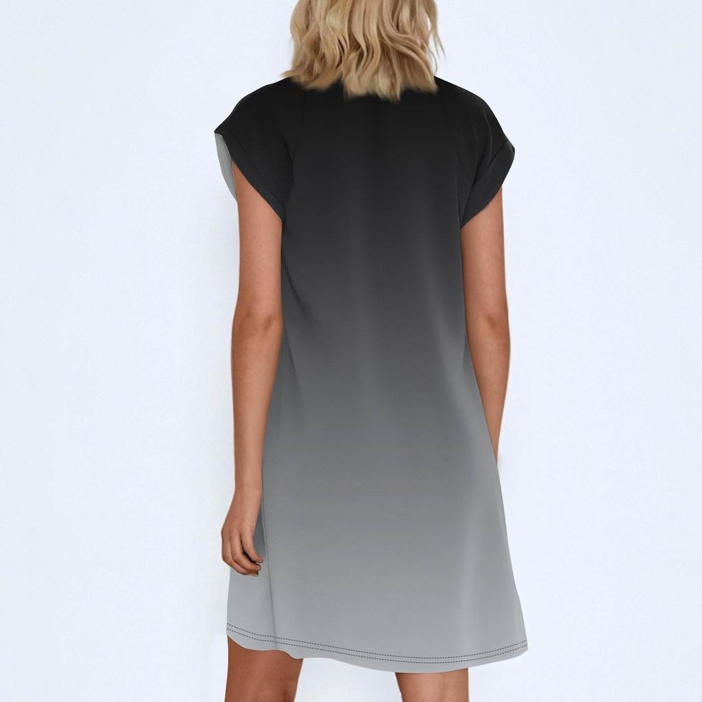 Women's Casual Fashion Loose Round Neck Dresses Print Pullover Short Sleeve Dresses