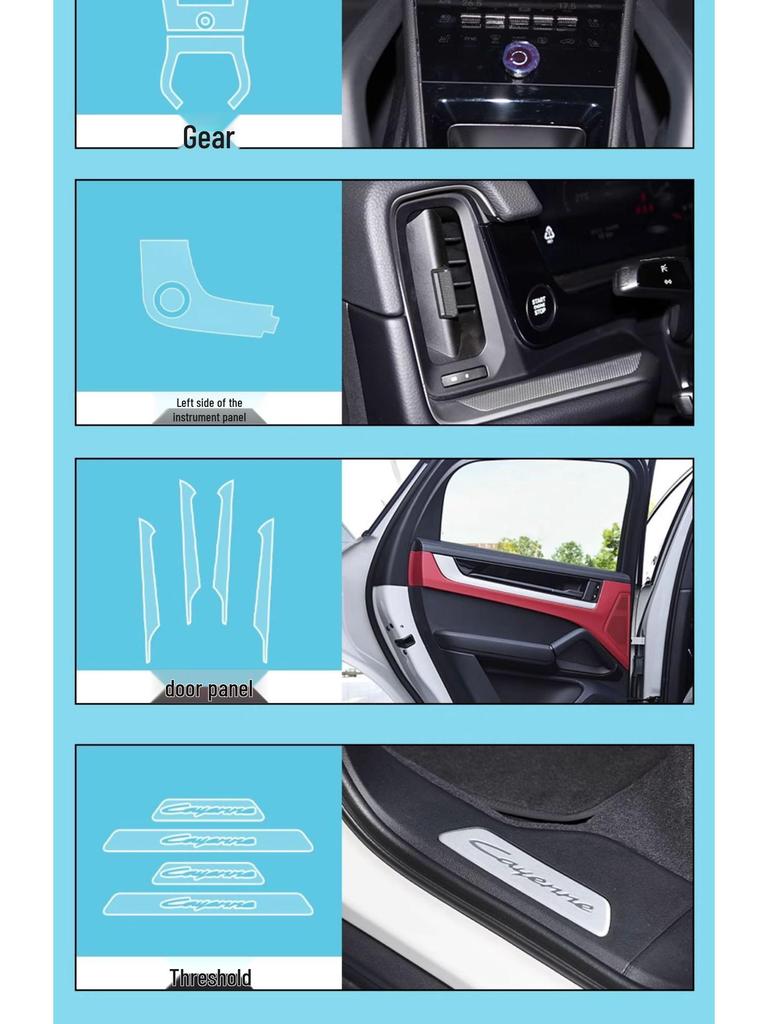 Tempered Interior Protection Film for Porsche Cayenne: Gear Shift & Rear AC Screen
