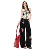 American ripped black jeans women's summer new thin high waist narrow version wide leg mopping pants niche