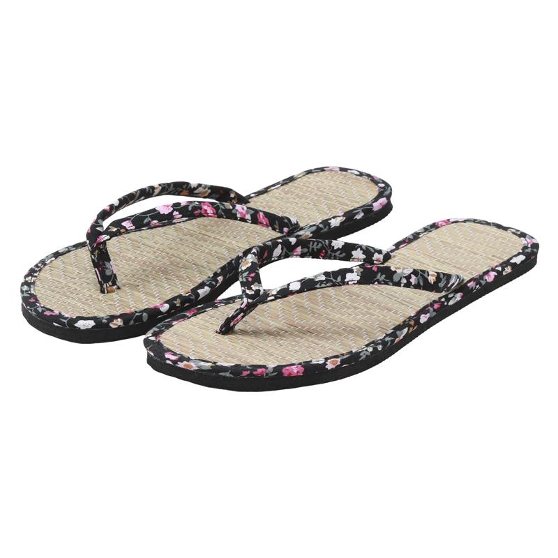 Damen Print Flache Flip-Flops Slipper Bequeme Rutschfeste Sandalen Bambus Rattan Flip Flop Zuhause Badezimmer Mode Slipper Zapatos 41 beige