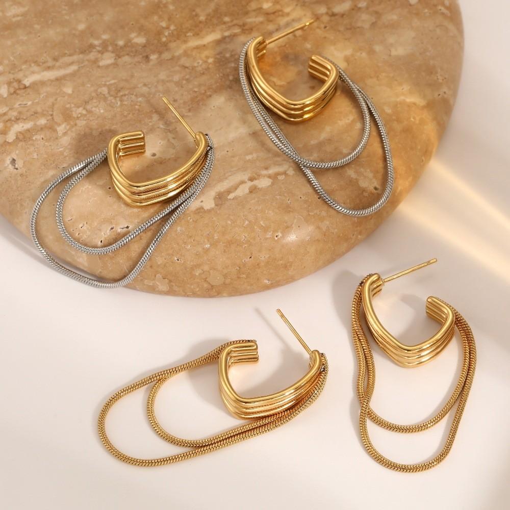 Geometric Stainless Steel Earrings With Gold Plating For Fashion Women
