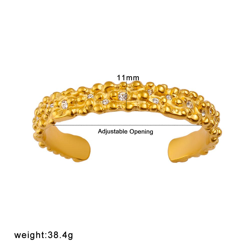 Cross Light Luxury Zircon Open Cuff Bracelet in Titanium Steel with 18K Gold - C-Shaped, High-End, Colorfast Design