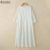 ZANZEA Women Casual Floral Print Loose Rouns Neck 3/4 Sleeve Long Dress