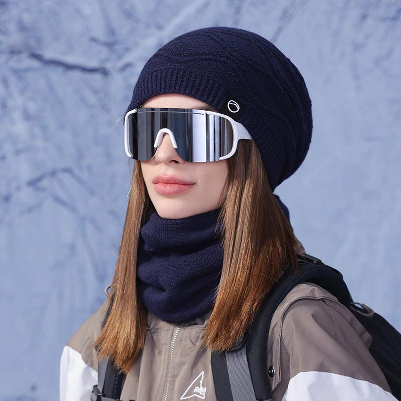 Vinterlue Skjerf Todelt Sett Dame Utendørs Fløyel Varm Øreklaffer Strikket Ullue