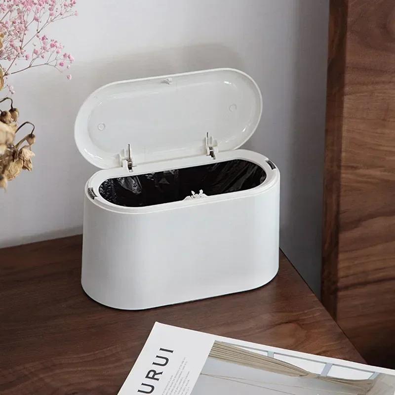 Simple Desktop Trash Bin Mini Durable Storage Bucket Can Automatic Pop-up Lid For Dressing Tables Home Offi Garbage Bucket