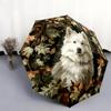 Samoyed and Plant Pattern, Automatic Folding Umbrella, Portable and Foldable Design, 8 Ribs, a Christmas or Birthday Gift.