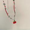 Collana girocollo con perline Ciliegia Rossa Capodanno Natale Perline a forma di Cuore Collane con Ciondolo Ciliegia