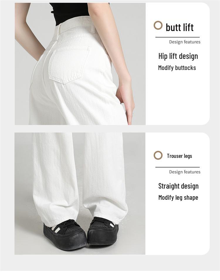 Dámské zeštíhlující bílé džíny s vysokým pasem - Kolekce jaro/léto 2025, Drobné kalhoty s širokými nohavicemi splývavé délky až na zem