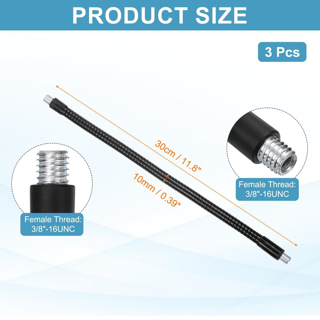 PATIKIL 30cm Goose Neck 3-Piece Set Male Ends 3/8-20 Flexible Microphone Arm Stand Tube Extension Connection for Microphone Light Camera Smartphone