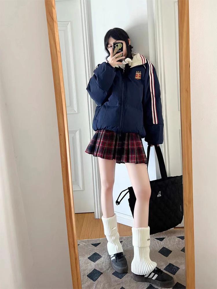 Retro Women's Color Block Stand-up Collar Warm Cotton Jacket - Autumn/Winter Loose Fit Trend