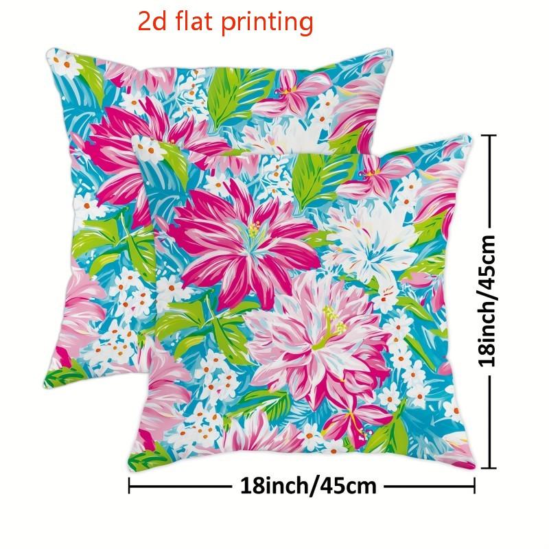 

2PCS Decorative Pillow Cover Featuring Pink and Green Hibiscus Flowers for Indoor and Outdoor Double-sided Printed Cushion Cover
