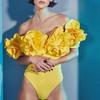 2024 European & American Women's Enamel Print Ruffle Swimsuit Set
