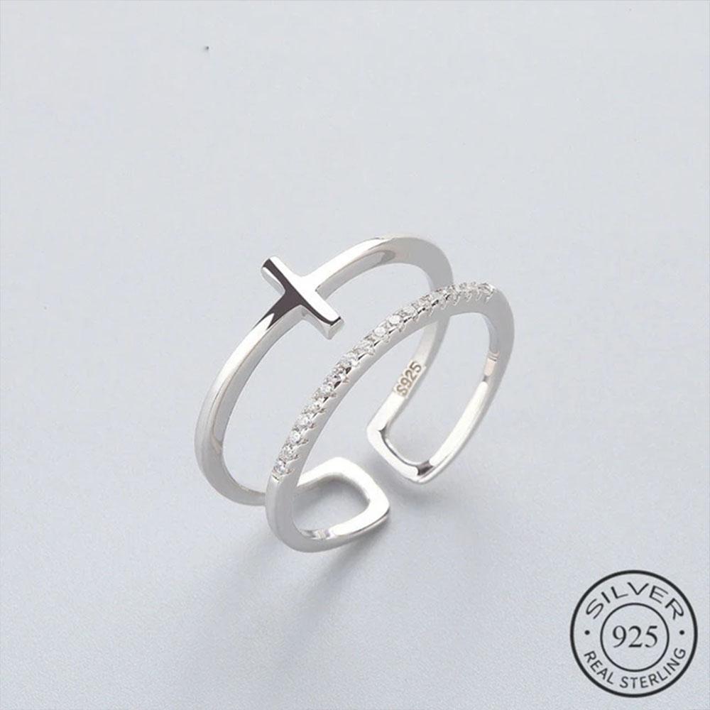 

OL Geometric BRidal Cross Personality Ring BF CLUB Silver Color For Women Birthday Party Fine jewelry New 2018 Accessories