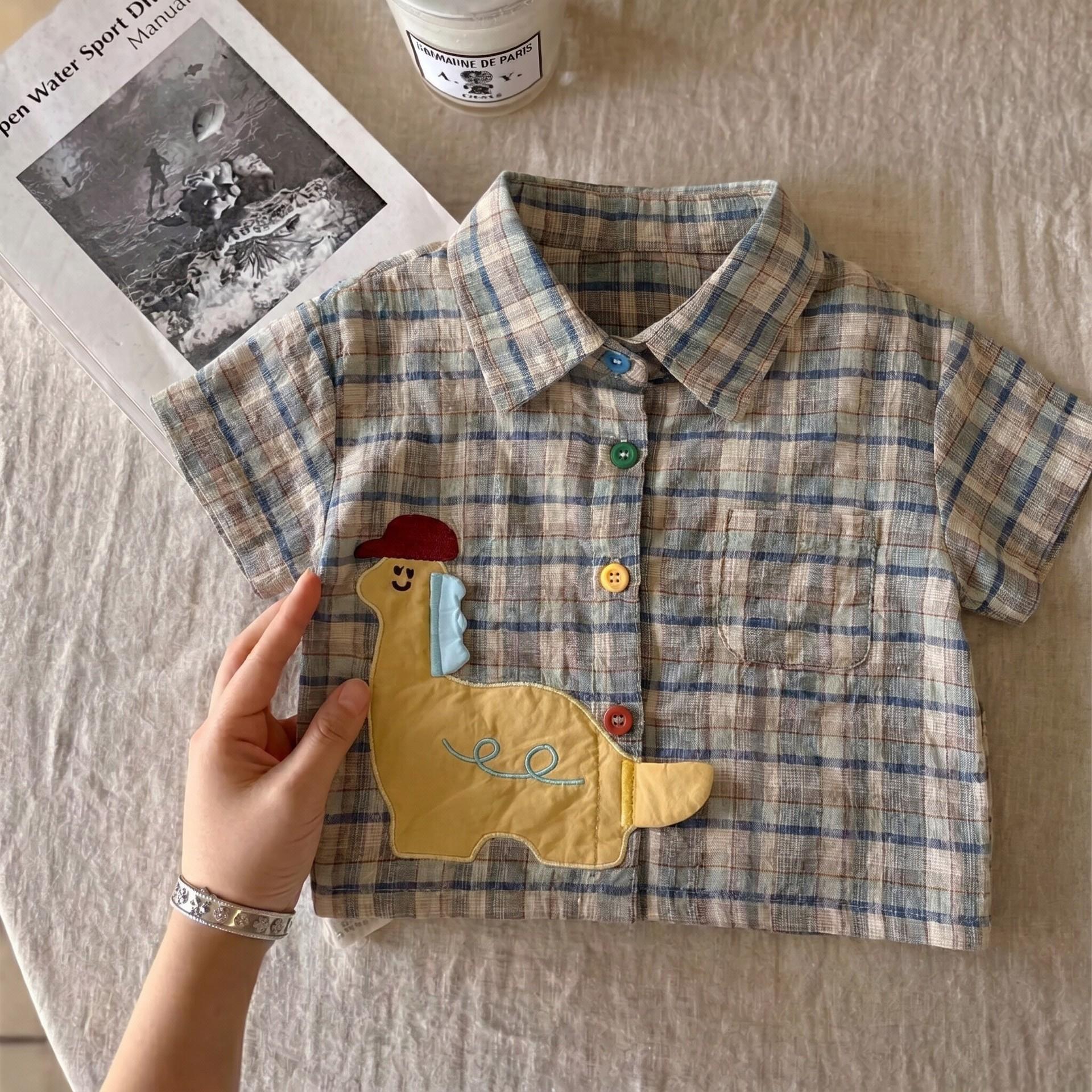 Boys Summer Short Sleeve Lightweight Checkered Collared Shirt for Toddlers 80