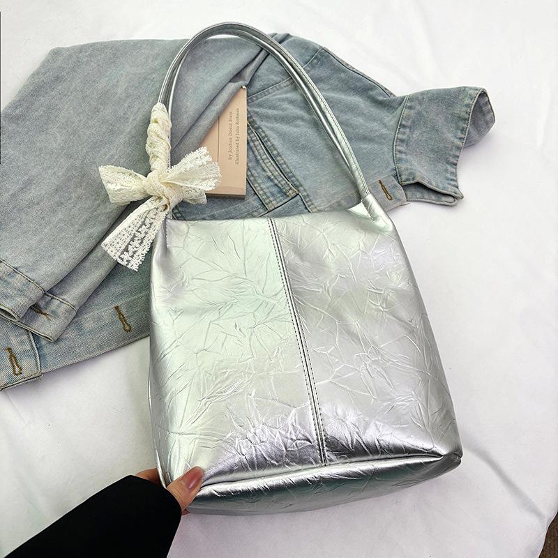 Large capacity lace bow new texture simple casual commuting underarm portable shoulder bag tote bag