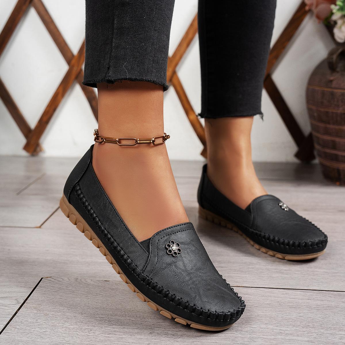

Women s Plus Size Stitched Flat Loafers, Camel Versatile Casual Faux Leather Shoes 36 чорний