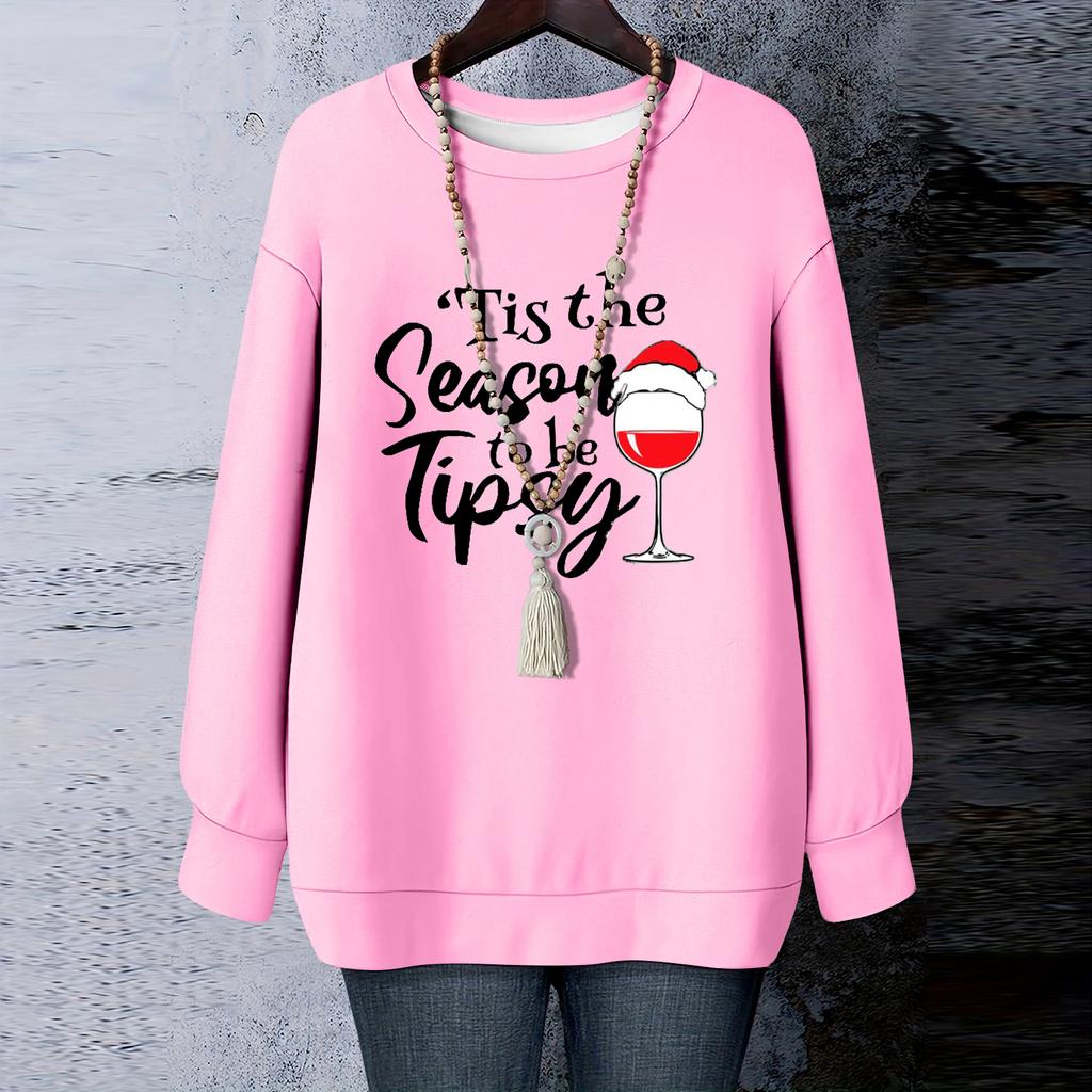 Ladies' Christmas Printed Round Neck Long Sleeved T-shirt Sweatshirt Top