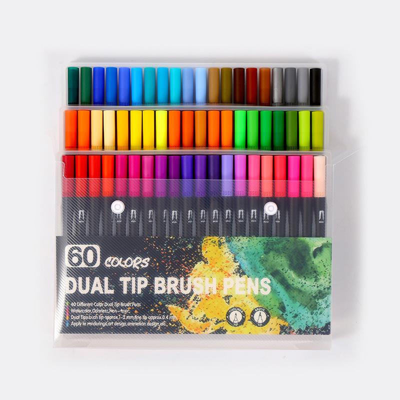 Water-based Double-ended Watercolor Pen Set with Colored Fine Liner and Soft Tip