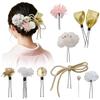 FASELE Japanese-style Hair Ornament Set (10 Pieces) - Artificial Flowers, Hairpins, U-pins, Ping Pong Chrysanthemums, Ribbons, Baby's Breath,