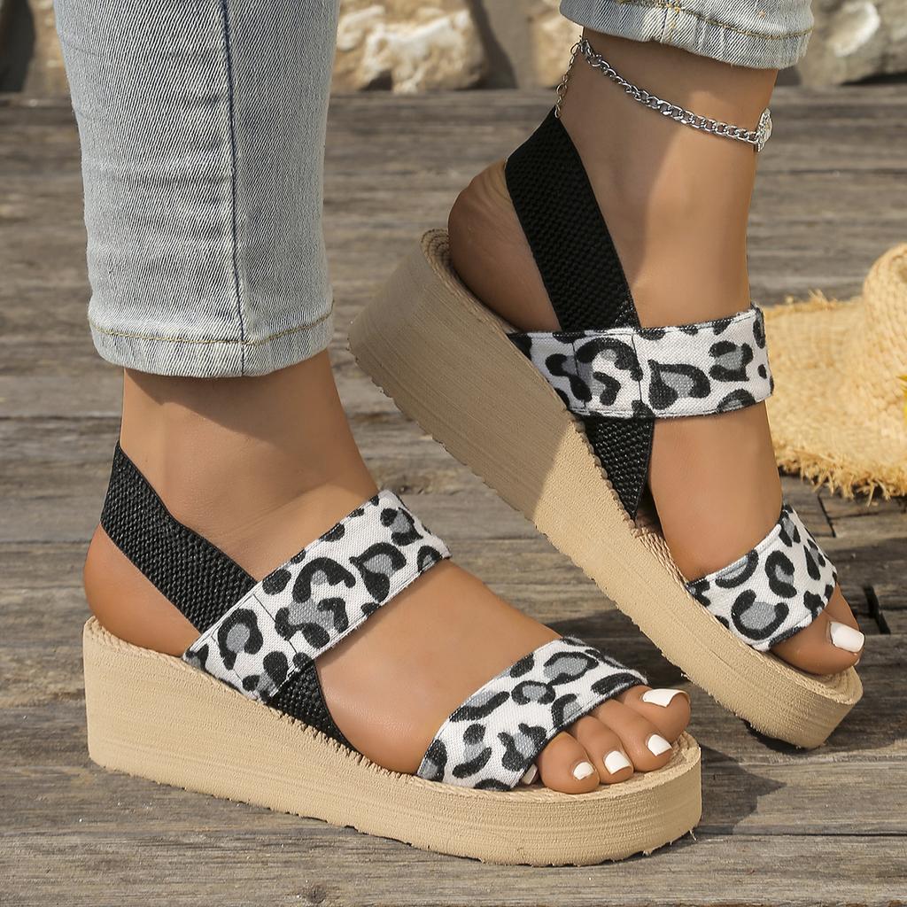 Fashion Leopard Print Wedge Sandals for Women Summer 2025 Lightweight Non Slip Walking Shoes Woman Fashion Comfortable Platform Sandles