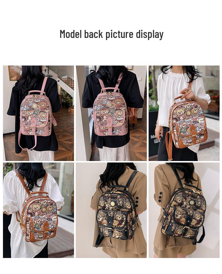Hello Kitty Women's Cute Bear Backpack - 2025 Street Fashion Cartoon Style