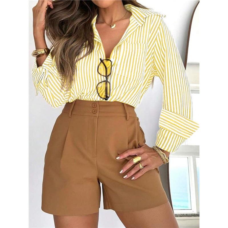 

Women s Striped Button Down Shirt Long Sleeve Turn Down Collar Casual Blouse XXL