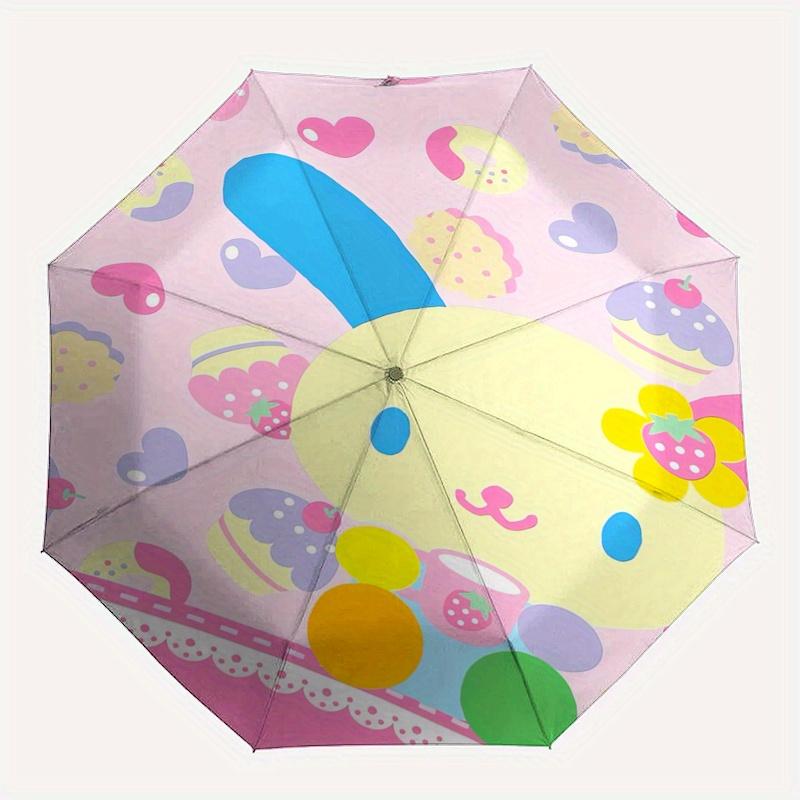Usa ha na,Kawaii Automatic Folding Umbrella Simple 8 Rib Design, Bright Cartoon Pattern, Durable Iron Frame, Suitable For Travel, Outdoor, B