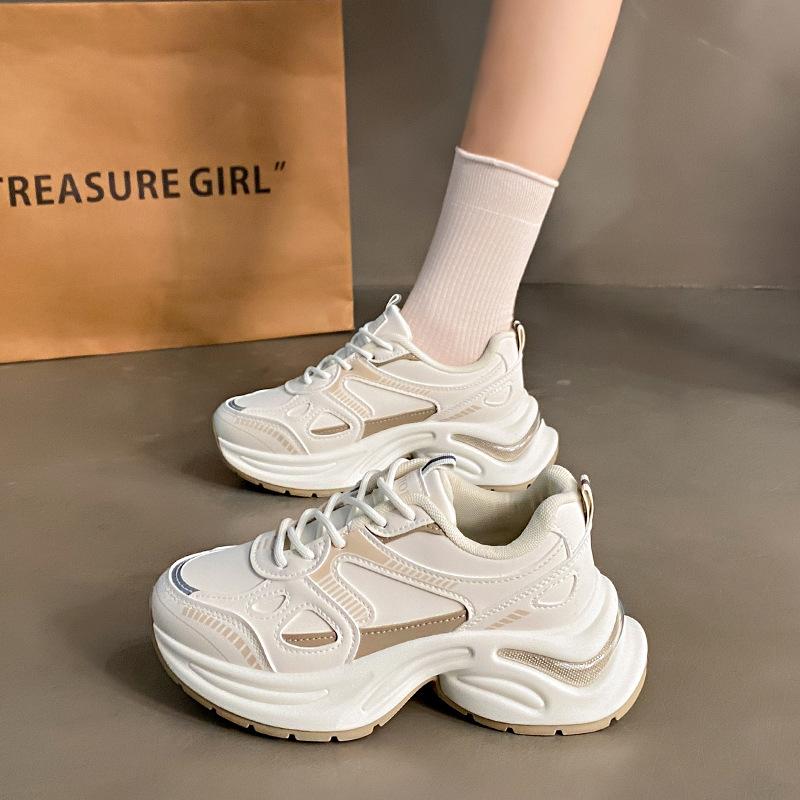 Customized platform sports shoes women's 2025 new spring Korean version dad shoes casual versatile breathable running white shoes