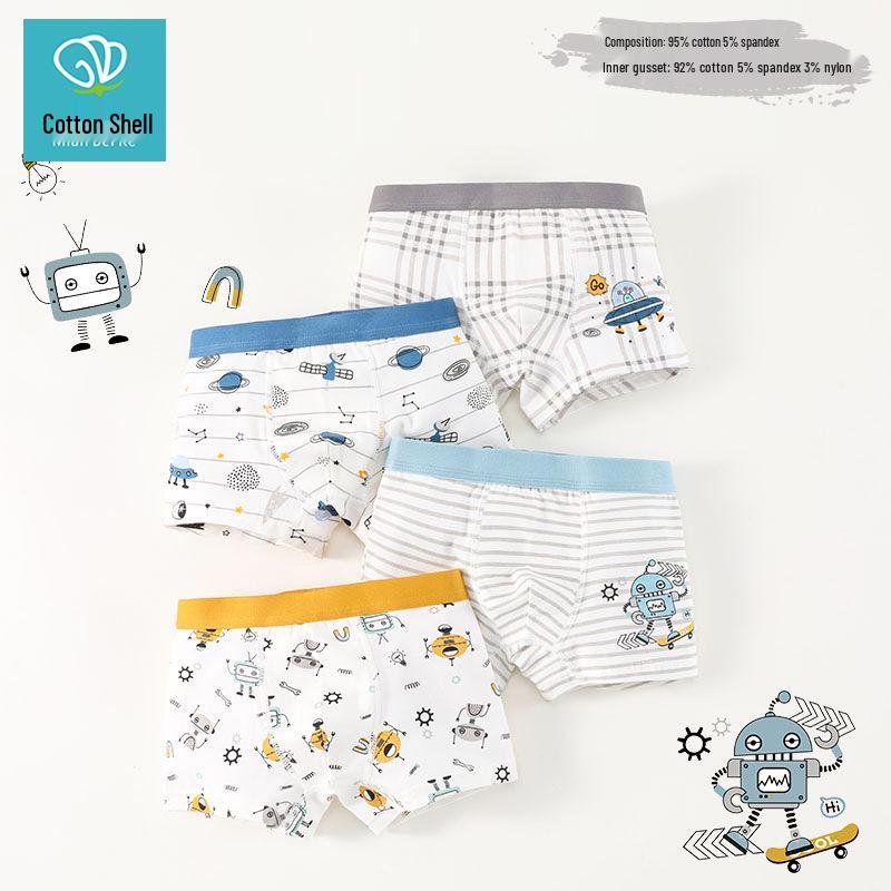 Jungen Modal Boxershorts - A-Klasse Baumwolle, Antibakterieller Netz-Schritt, Atmungsaktive Sommer-Eis seide, Leicht, Vier-Ecken-Design