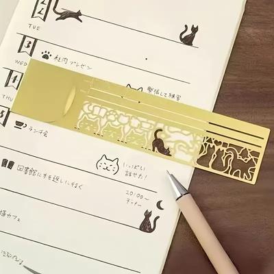 1 STÜCK Multifunktionale Katzenvorlage Handbuch Lineal Gerades Lineal Kätzchenmuster Doppelseitiges Lesezeichen und Lineal
