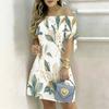 Women Plus Size Off Shoulder Short Sleeve Printed Tie Cuff A Line Dress