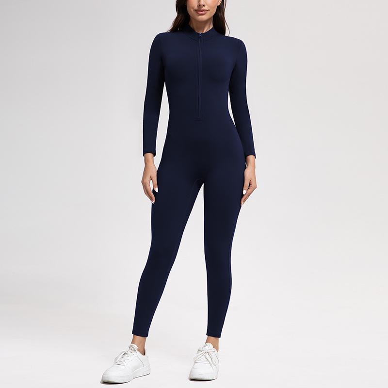 High-Intensity Outdoor Yoga Jumpsuit with Zipper and Velvet for Warmth