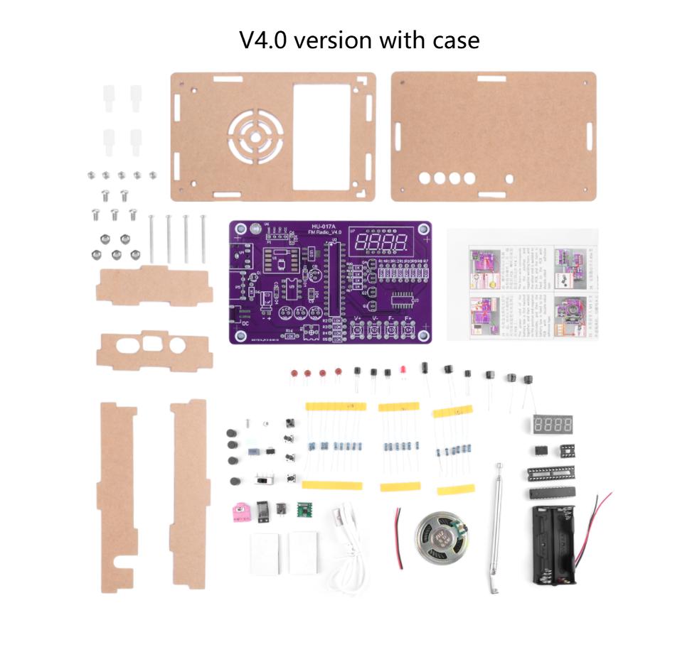 HU-017A/HU-017B RDA5807S Radio Kit FM87-108MHz V4.0/V5.0 Purple Electronic DIY Kit with Case DC 3-5V Charging