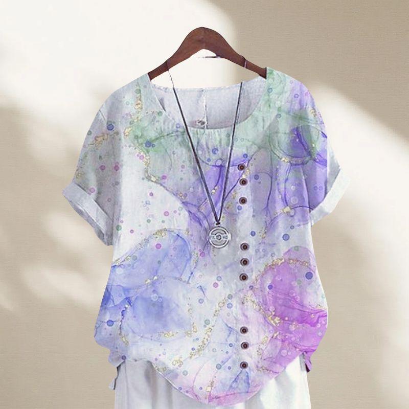 

Летняя женская одежда больших размеров в стиле ретро, с художественным принтом растений и ромашек, свободная футболка с коротким рукавом в стиле Гонконга, тренд L-4XL 2523 light blue Zijin L Plus size