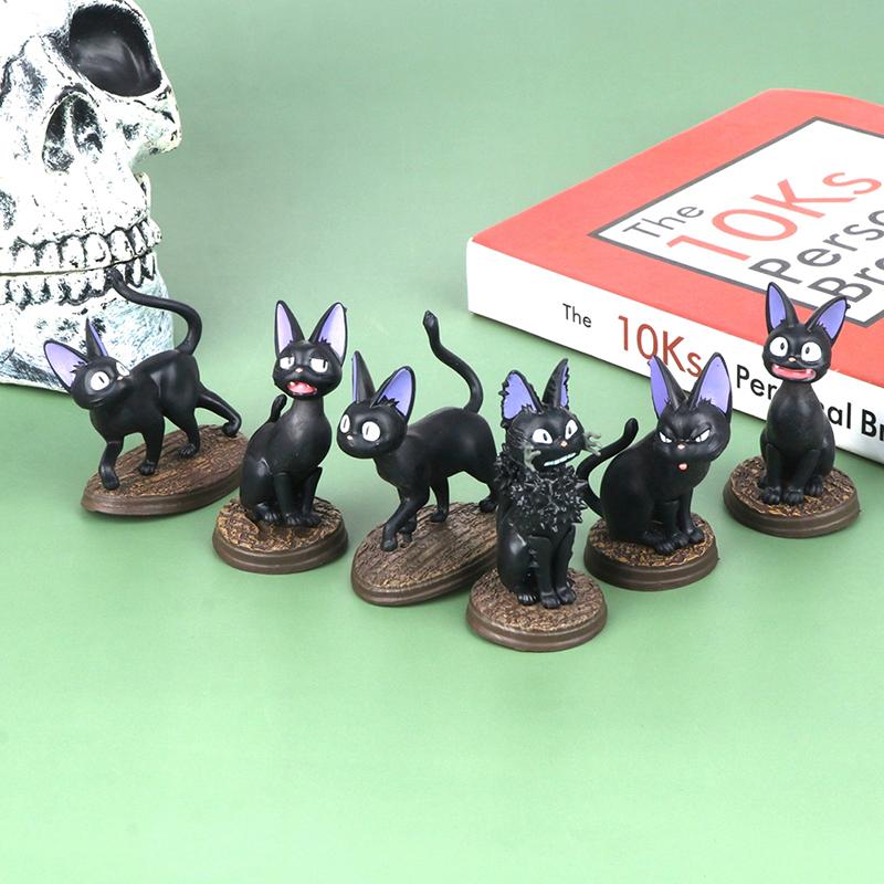 6 Pcs Black Cat Animal Dolls Anime Figures Cute Desktop Decor Car Ornaments
