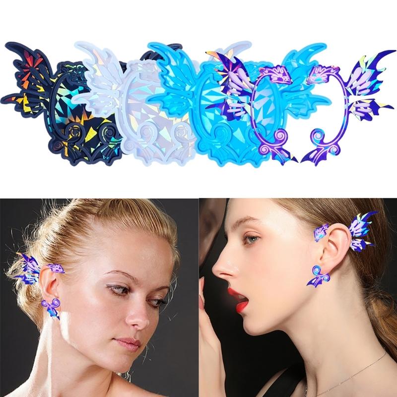 Tragbare Silikon-Epoxidharzform Ohranhängerform Holografische Laser Drache Ohrclipformen Schmuckherstellungsformen