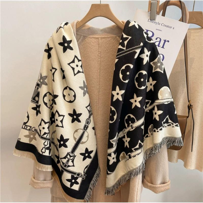 Warm Thick Wool-Blend Scarf With Tassels Soft Faux Cashmere Square Shawl Women Winter Office Daily Wear