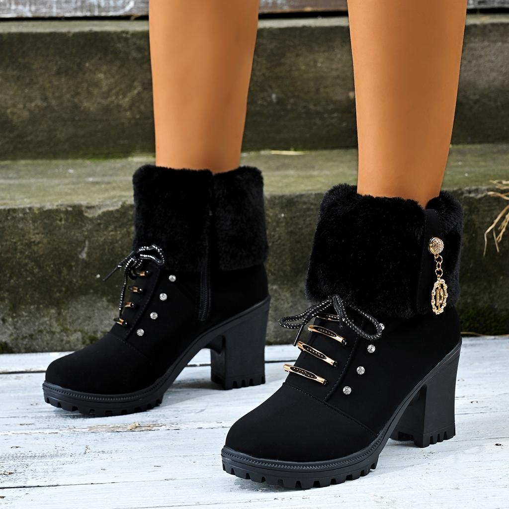Fashion 2025 New Women Boots Winter Comfortable Designer High Heels Shoes for Women Short Platform Ankle Boots Elegant Zapatos De Mujer