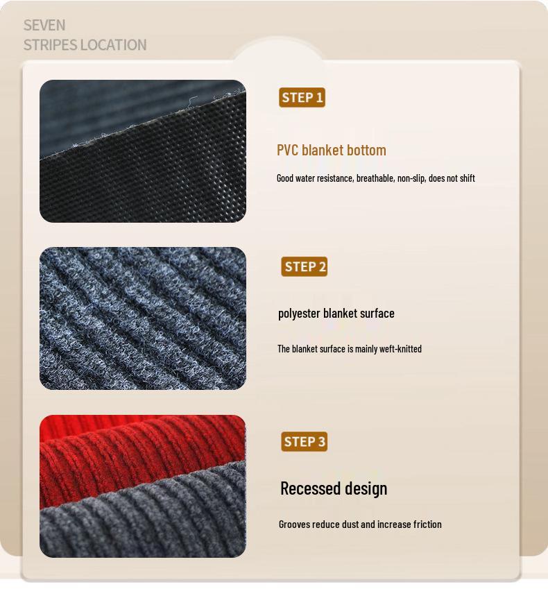Double Stripe Doorway PVC Entrance Mat - Cuttable Hallway Dust Removal & Absorbent Foot Pad