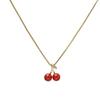 Sweet Red Cherry Jewelry Set Shiny Gold Chain Necklace Dangle Stud Earrings Zircon Women Trendy Fashion Gift