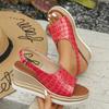 Fashion Plaid Pattern Wedge Sandals for Women Summer 2025 Peep Toe Chunky Platform Sandles Woman Thick Sole Buckle Strap Roman Sandalias