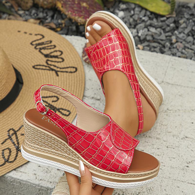 Fashion Plaid Pattern Wedge Sandals for Women Summer 2025 Peep Toe Chunky Platform Sandles Woman Thick Sole Buckle Strap Roman Sandalias