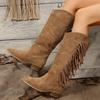 Plus Size Women's New Arrival Suede Knee-High Fringe Boots Pointed Toe Low Heel Versatile Long Boots Rider Boots