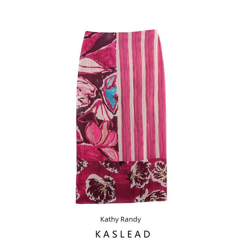 Kaslead New Arrival Women's Clothing Fashion Style Fashion All-Match Print Silk Satin Texture Midi Dress 3666068