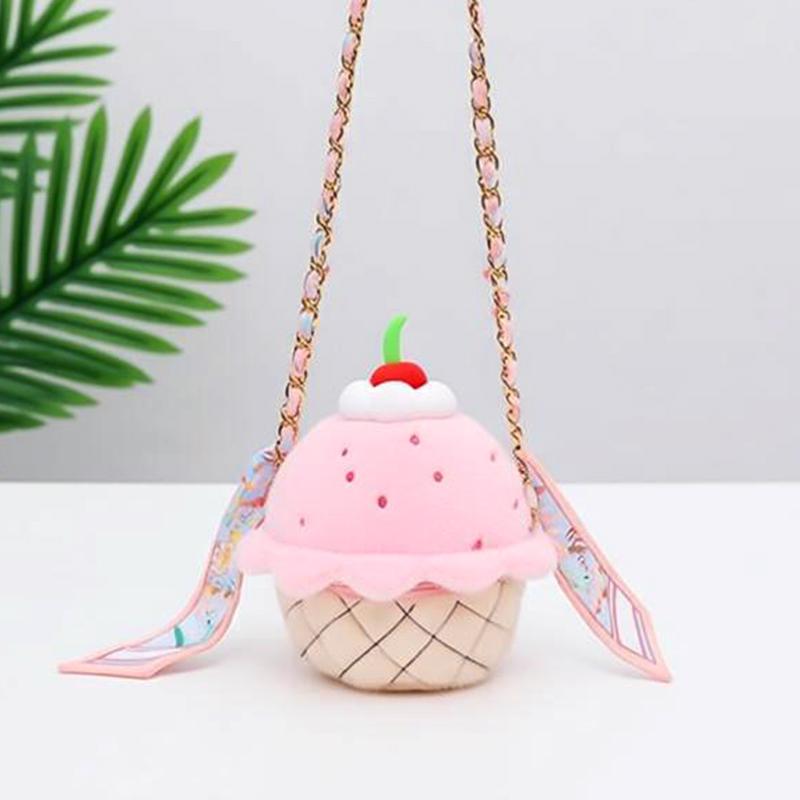 Stylish Strawberry Ice Cream Plush Backpack Colorful Strawberry Cake Plush Toy Creative Fruit Ice Cream Stuffed Handbag