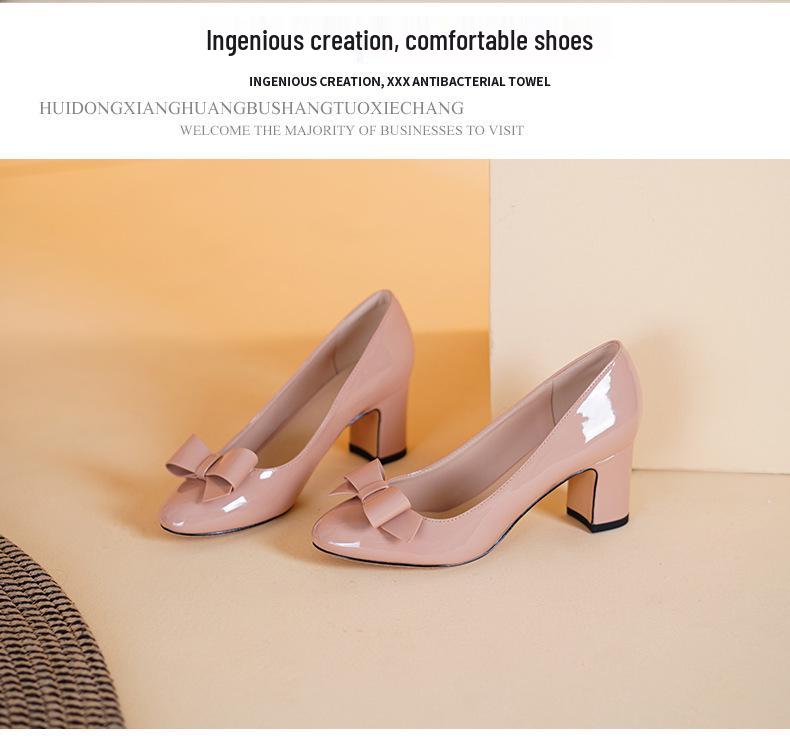 Plus Size Elegant Chunky Heel French High Heels for Women - 2025 Style, Mid-Heel, Round Toe, Shallow Mouth Shoes.