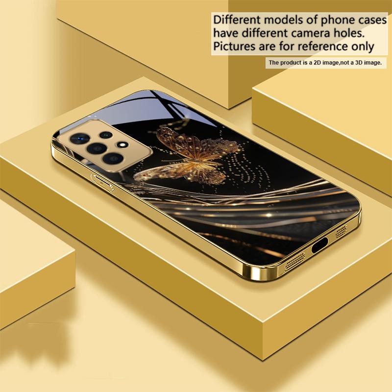 

The Golden Butterfly For Samsung A 31 32 A33 A34 35 14 A15 13 16 25 26 50 52 53 54 55 56 70 71 72 73 Golden glass phone case Galaxy A73 5G